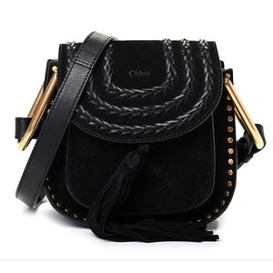 SUEDE Chloe Black Crossbody Bag with Gold Accents